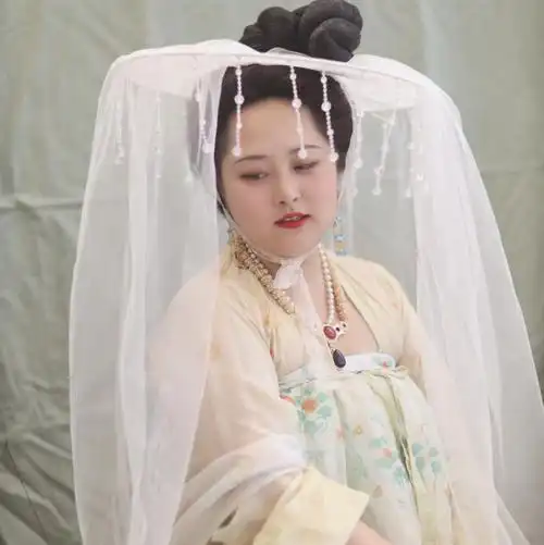 斗笠帽面纱古风帷帽流苏薄纱蕾丝汉服唐风 5号 白色底 流苏 抹茶绿纱