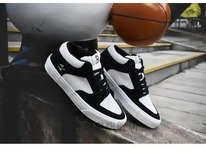 路客熊猫款国产男女学生耐磨牛翻反毛皮中高帮秋冬季bmx滑板鞋 中帮白