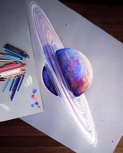 她酷爱画星球梦幻的画风每一张作品都可以做明信片