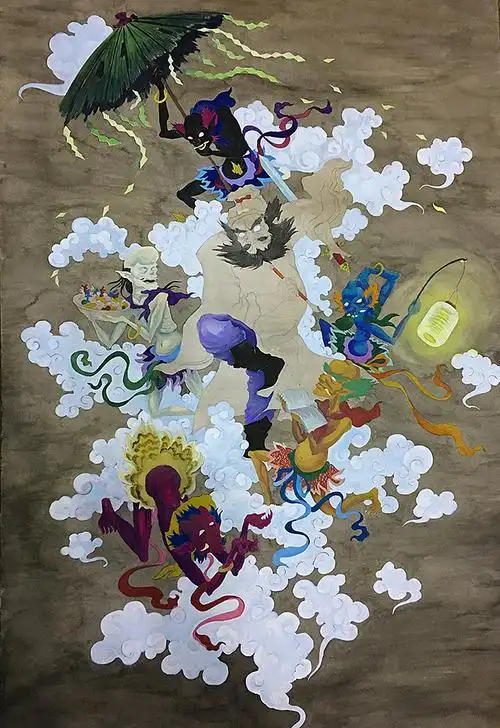 手绘五鬼闹钟馗