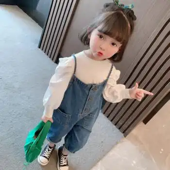 4-5岁套装春秋季女童背带裤秋装小孩子2岁幼童休闲服装新款网红儿童装