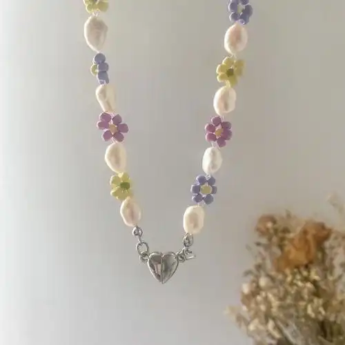 原创天然珍珠彩色花串珠
