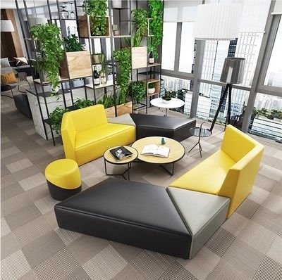 咖啡厅桌椅组合休息区沙发客厅茶几小户型三人位现代简约小型简易