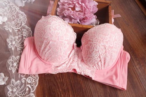 固定蕾丝模杯胸罩聚拢扣小三排粉色内衣少女文胸