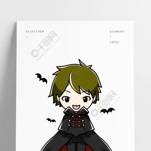 万圣节卡通可爱手绘q版吸血鬼男孩