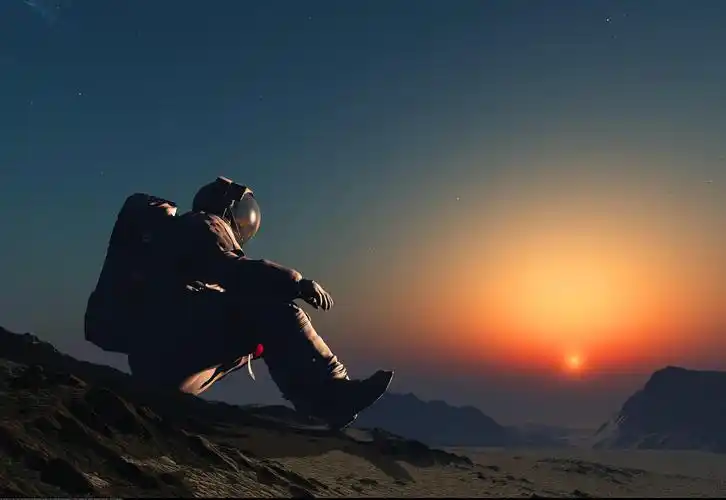 宇航员在地球的背景上欣赏落日航天日星地球空星空背景宇宙太空星空