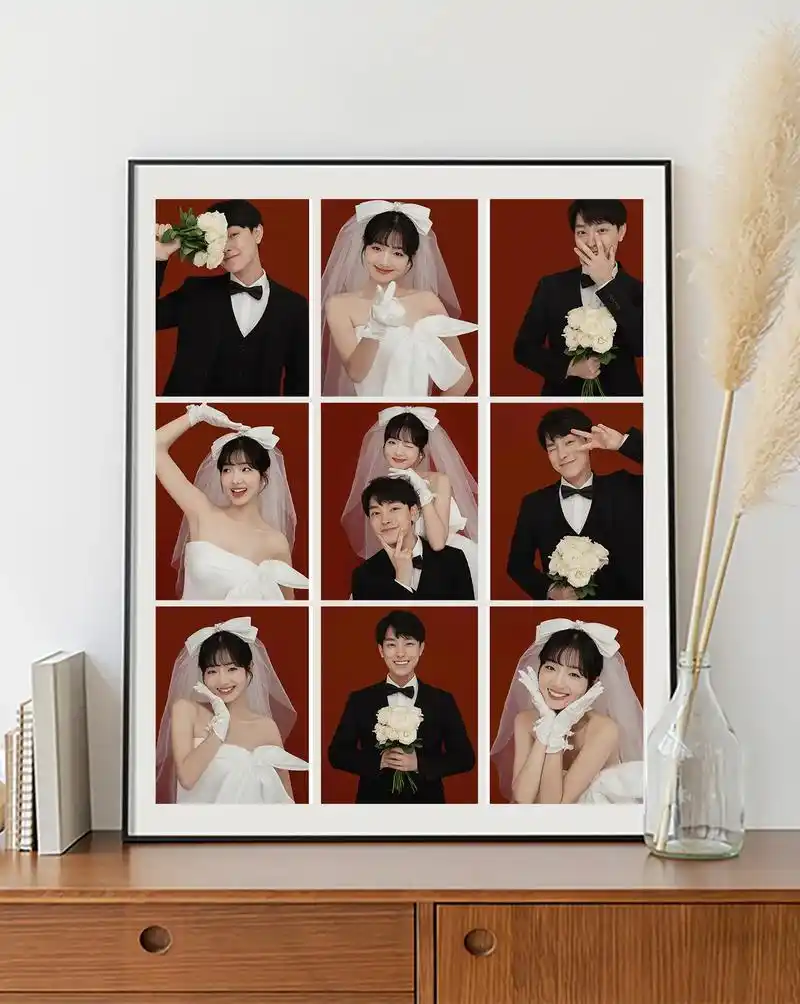 婚纱照做成9宫格相框,效果硬是巴适得很!装饰婚房更加温馨和 - 抖音