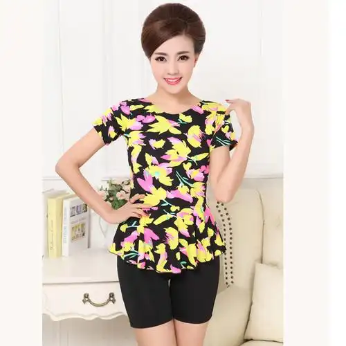 中老年温泉泳衣女泳装妈妈装中年妇女保守泡温泉女士游泳衣老年款树叶