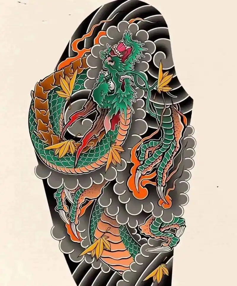 盘龙腿 花腿花臂龙手稿