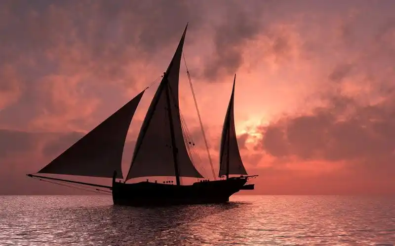 在日落海的帆船 壁纸 - 1440x900