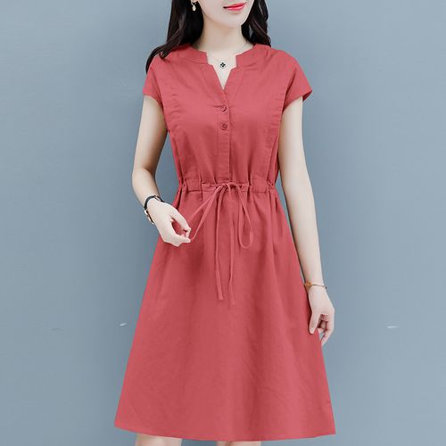 莱苑女装yoyo夏季热销减龄遮肚收腰短袖连衣连衣裙