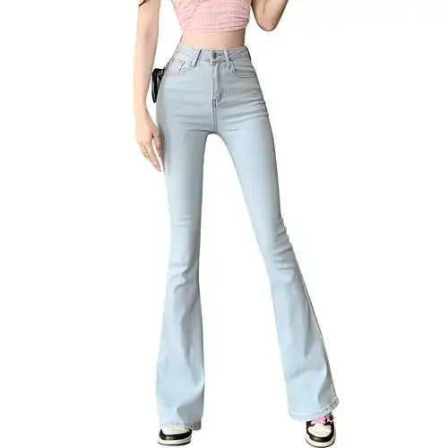 蜜桃臀爱心牛仔裤喇叭裤马蹄裤女高腰微喇紧身显瘦拖地弹力裤,女装