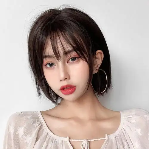 一折变帅_假发女短发韩国波波头圆脸修脸帅气全头套式带空气刘海整顶
