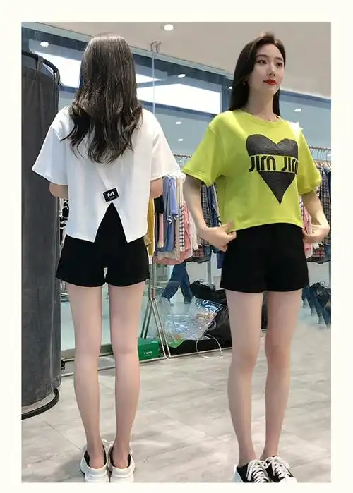 2024夏季新款圆领印花后交叉拼接短袖t恤女百搭时尚洋气女士上衣 - 17