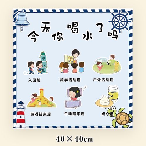 幼儿园喝水环创今天你喝水了吗喝水流程水量控制蓝色海洋系海报贴