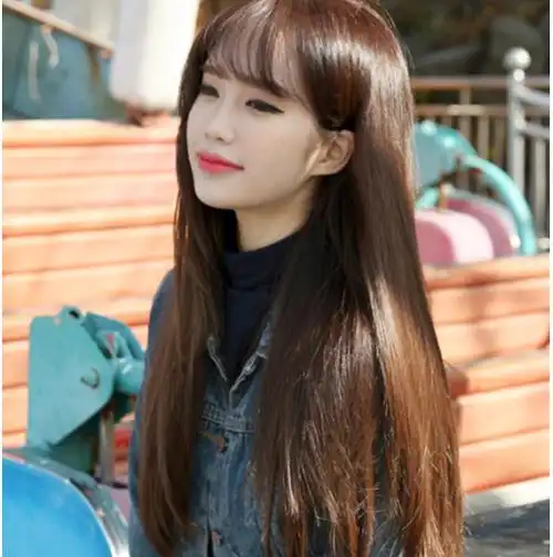 韩国空气刘海假发女长发薄刘海内卷长直发高温丝仿真假发特价