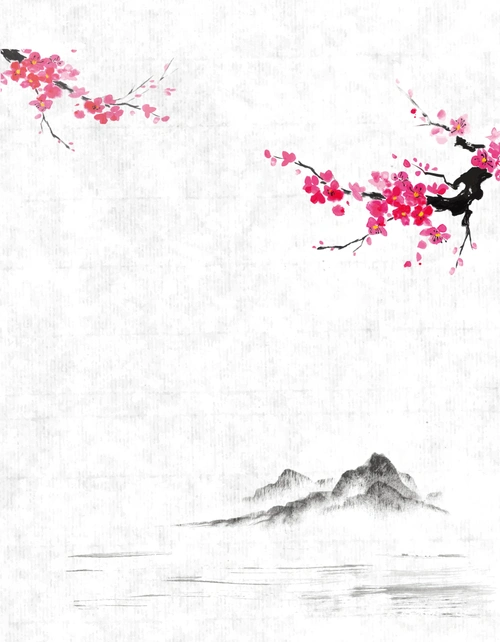 矢量中国风山水梅花背景素材