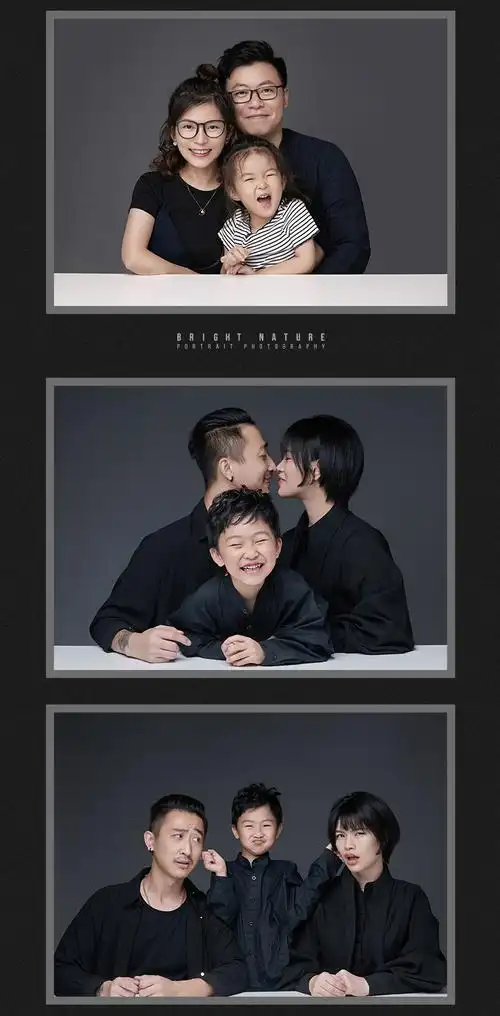 3人经典家庭肖像全家福