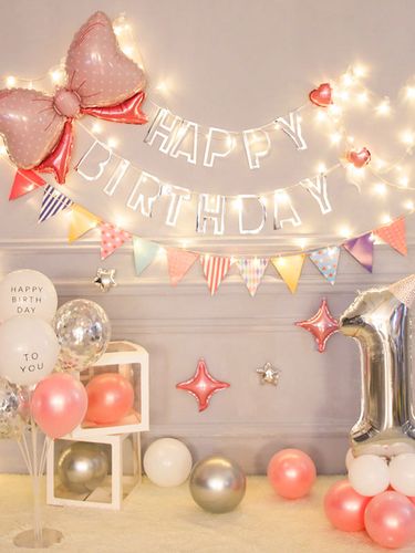 男女孩子一周岁生日家庭气球布置小场景装饰用品儿童卡通气球灯光