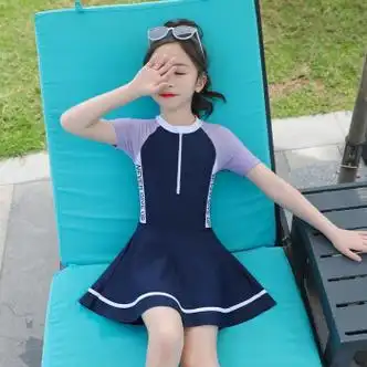 创京懿选儿童泳衣女孩女童小中大童新款可爱公主裙泳装连体不上架藏蓝