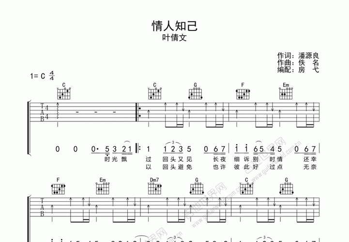 情人知己吉他谱_叶倩文_c调弹唱