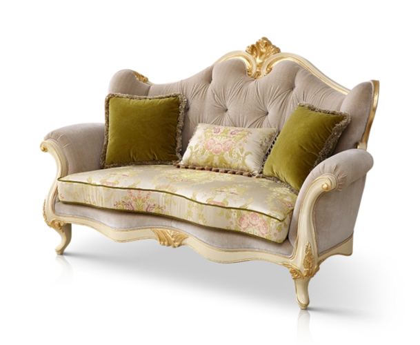 贵族party欧式实木金箔绒布灰绿色布艺沙发