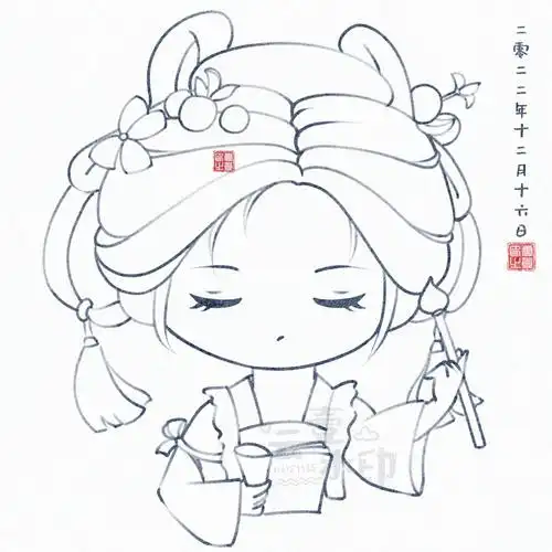 ipad q版古风头像线稿