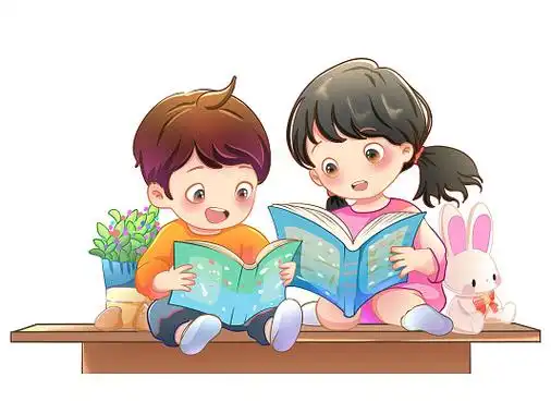 两个可爱儿童读书psdpng素材卡通人物