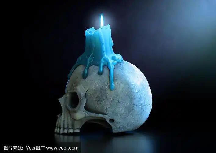 骷髅蜡烛和蓝色火焰