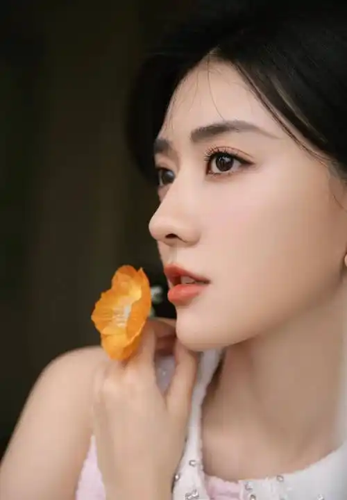 梁洁撑着伞拍下雨天的照片,身着玫瑰香,甜美又温柔_套装_小雨_世界