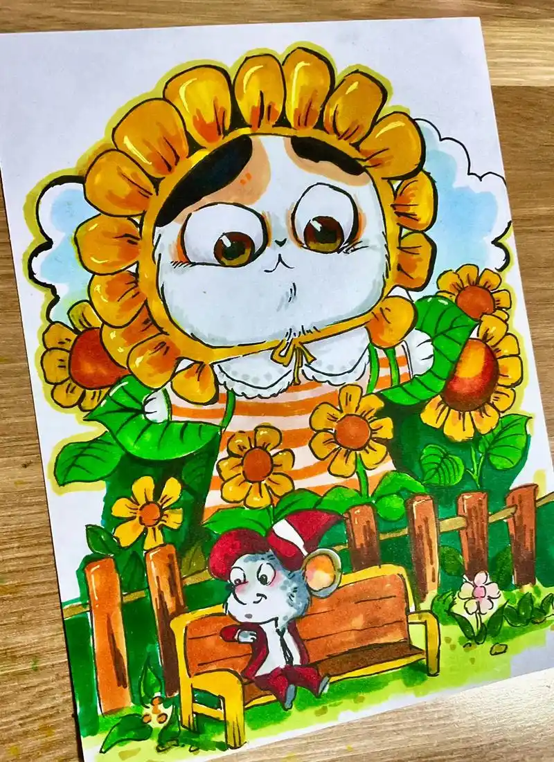 马克笔绘画猫咪 #马克笔儿童画 #卡通画 #马克笔手绘 #马 - 抖音