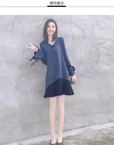 2021年早春款女装设计感小众雪纺连衣裙蓝色小香风裙子女春季新款