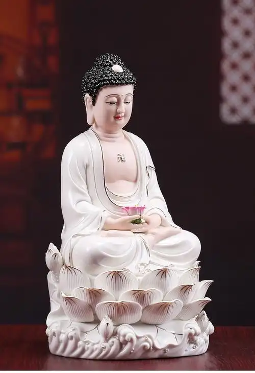 造趣zaoqu如来佛坐莲释迦牟尼佛供奉佛像佛教陶瓷摆件16寸白瓷