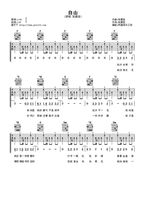 张震岳自由吉他谱六线谱.pdf