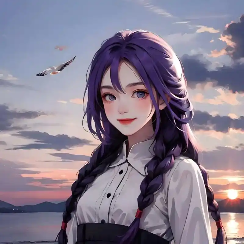 紫色元气动漫女生头像|海鸥日落.氛围感的女生头像来了!#创作 - 抖音