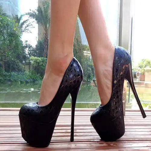 恨天高鱼嘴超高跟白色单鞋16cm高细跟性感厚底防水台黑色夜店女鞋