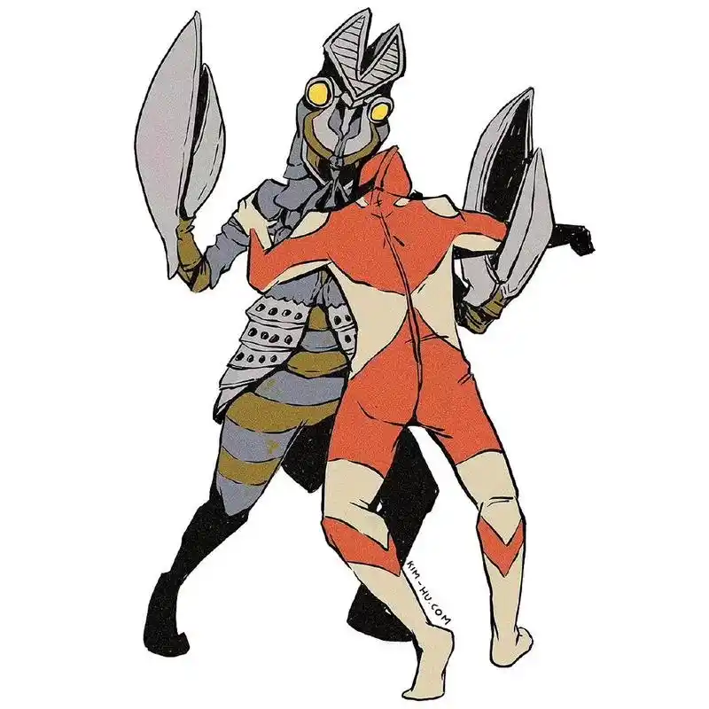 一组奥特曼对战怪兽的场景插画,展现了奥特曼的招式,by 四牌楼船长.