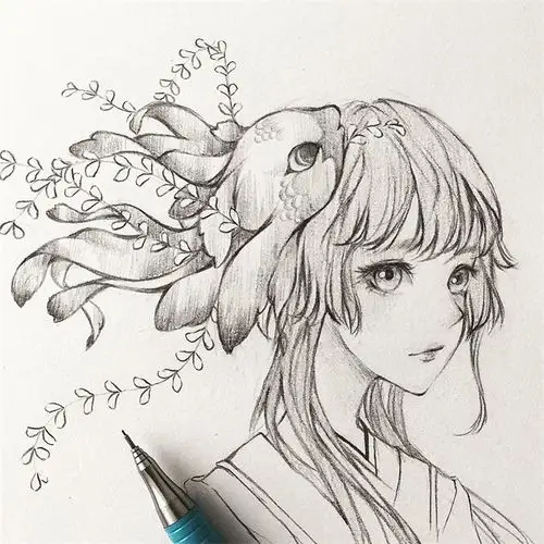 铅笔画动漫人物作品,初学者必备动漫线稿素材