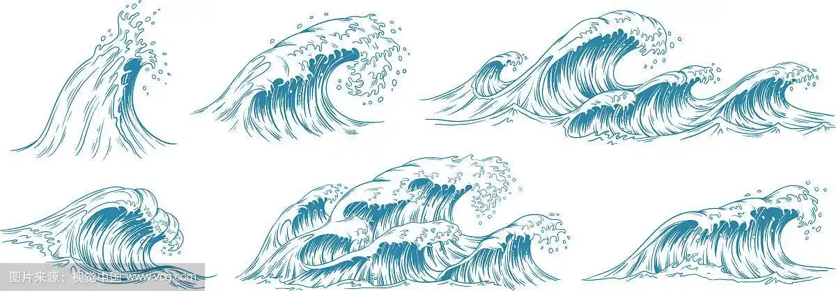 海浪素描风暴波复古潮和
