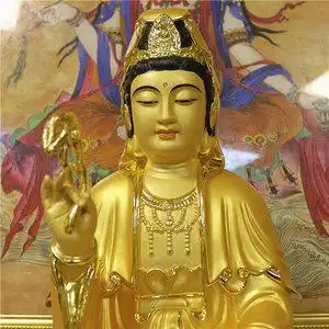 高档台湾纯铜鎏金观音佛像供奉家用观音像观世音菩萨西方三圣摆件