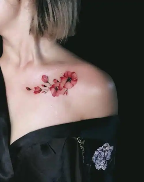 花 锁骨纹身图片_成品胸部传统清新植物纹身图案(2)_广东省汕头市纹身