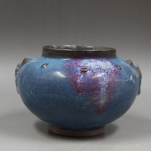 宋钧窑点彩雕刻兽耳香炉 家居摆件瓷器收藏古董古玩 仿古观赏瓷器