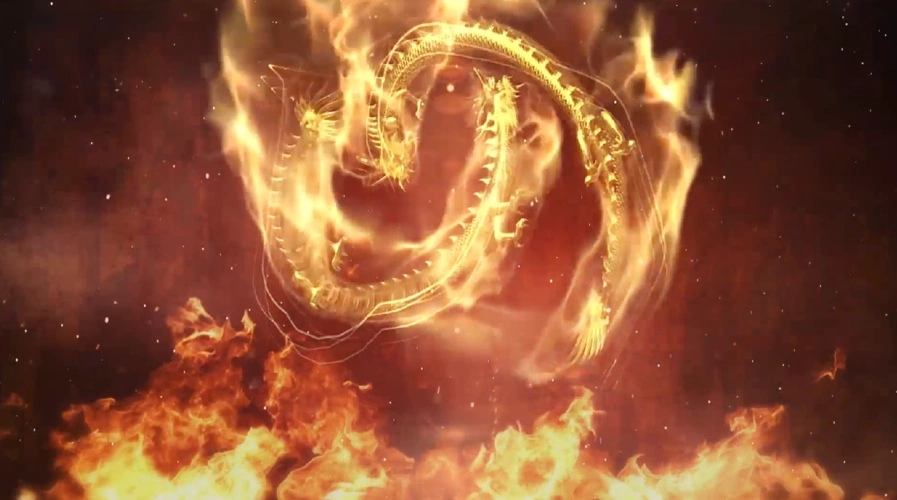 金色巨龙火焰中腾飞震撼特效mp4视频素材下载