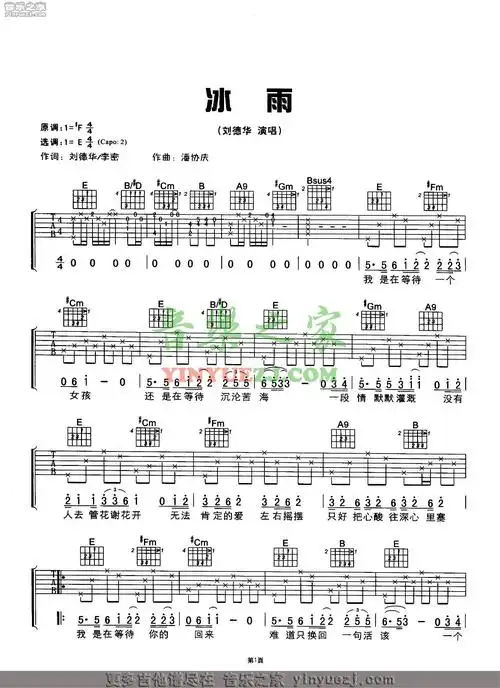 刘德华冰雨吉他谱