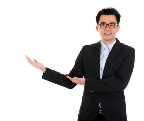 亚洲人_商务_男人_手_展示_留白_头像_年轻_高兴_微笑_愉悦_隔绝_上方