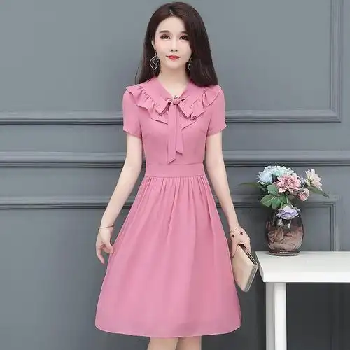 夏天雪纺连衣裙女装2020年新款夏装35岁45妈妈30一40气质裙子夏季