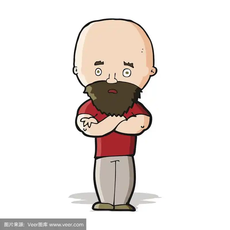 卡通震惊光头男子的胡子