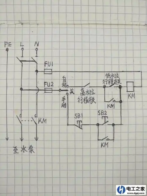 使用浮球开关实现自动泵水控制电路图_电工基础知识_电工技术-电工最