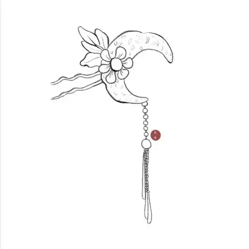 国风元素线稿练习14|花月发钗_国风_线稿_插画_古风_绘画_临摹_古风