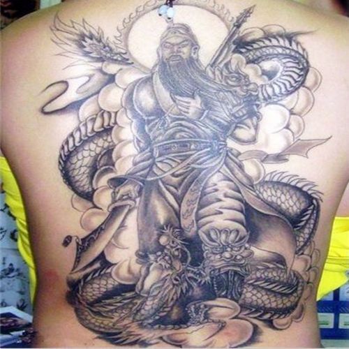 背关羽纹身贴男女款防水刺青大图后背关公龙纹身贴纸逼真 满背般若鱼